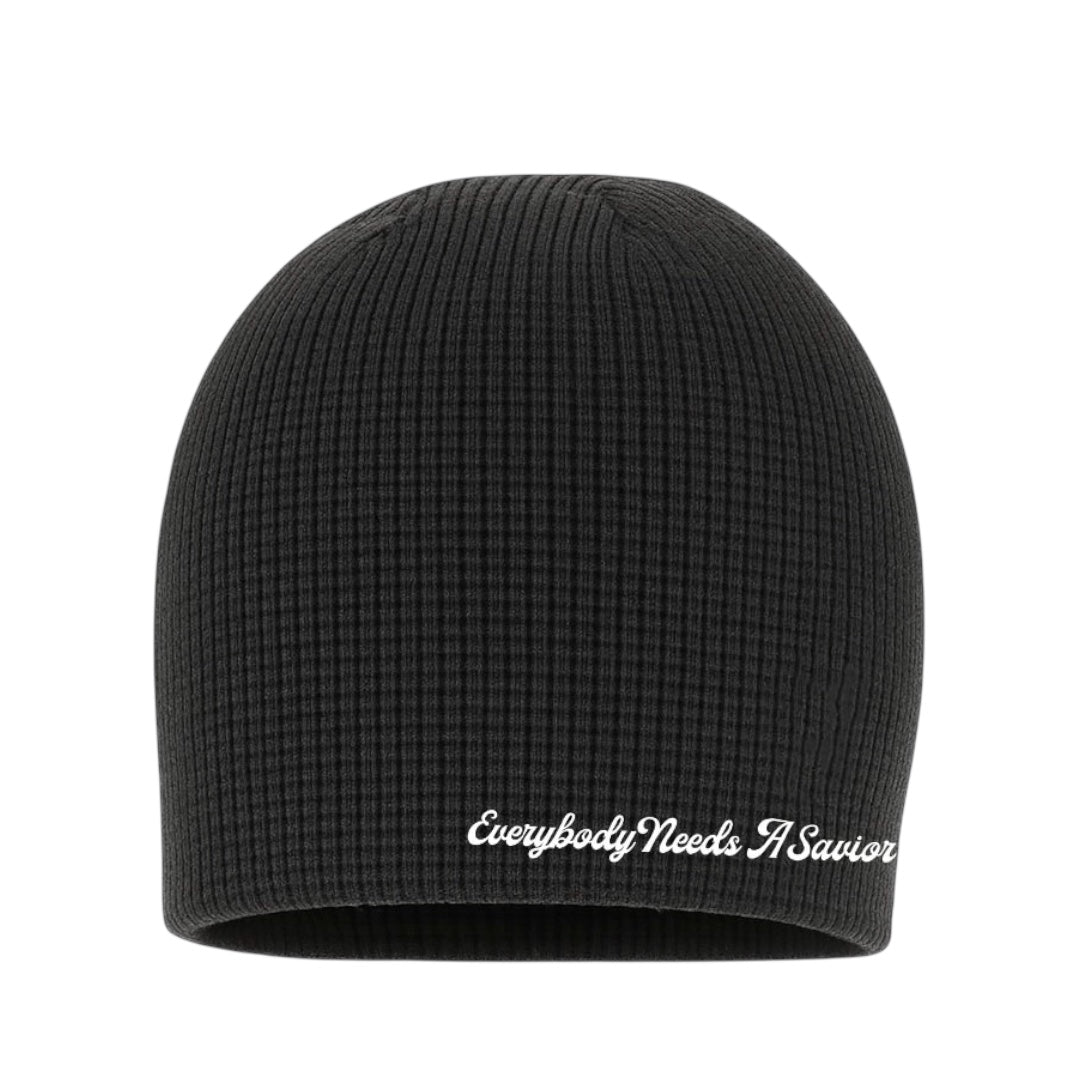 “EVERYBODY NEEDS A SAVIOR BEANIE- BLACK”
